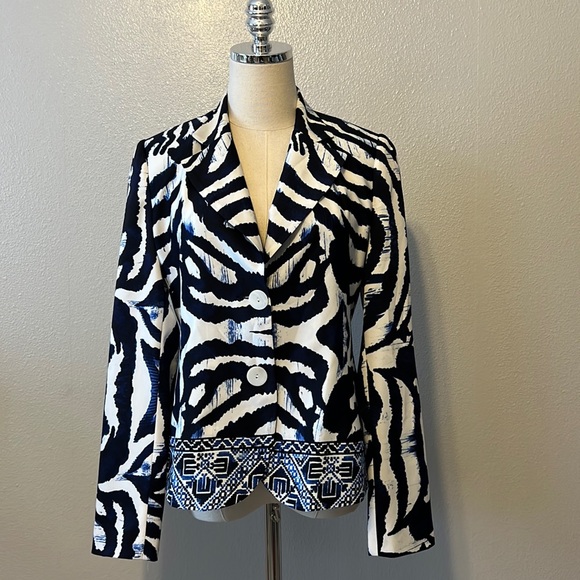 Scapa Lauren Perre Button Front Blazer/Jacket Blue/White Fully Lined Size 6 - Picture 1 of 10